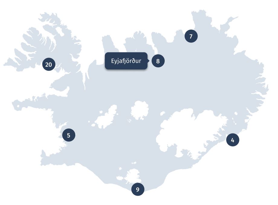 Mynd af Íslandi, punktar á korti